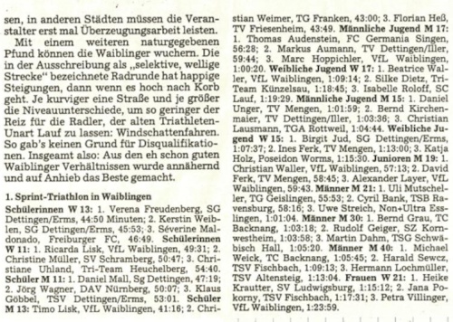Die Top-3 von 1993, Artikel aus der Waiblinger Kreiszeitung.